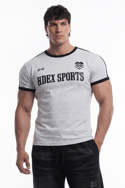 HDEX Baju Korea Olahraga Sporty Ringer Muscle Fit Short Sleeve Melange White Pria Fitness