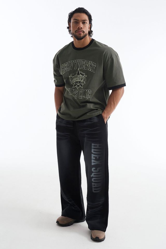 HDEX Celana Korea Olahraga Squad Brush Washing Wide Pants Black Pria Fitness