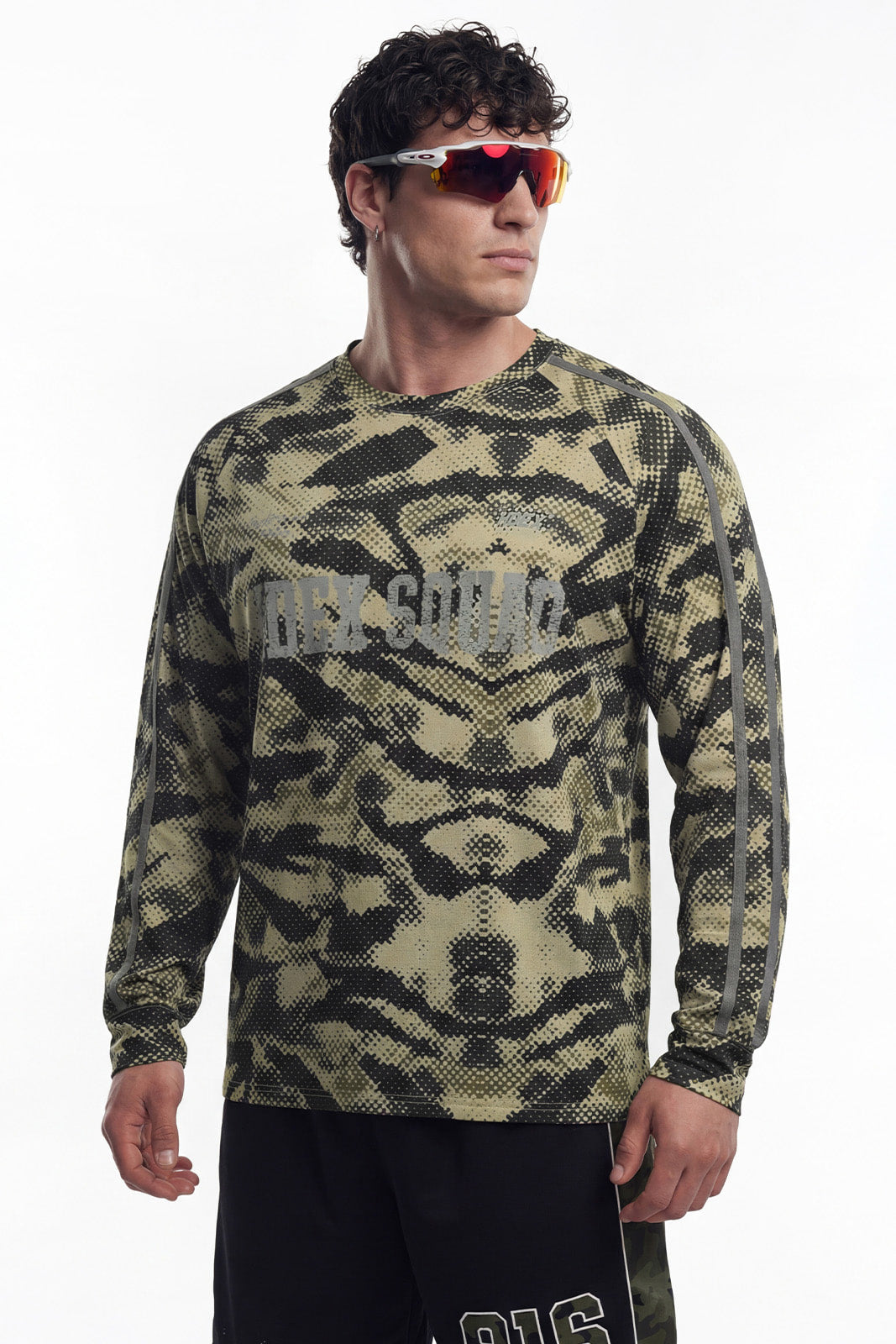 HDEX Baju Korea Olahraga Squad Camo Mesh Long Sleeve Khaki Camo Pria Fitness