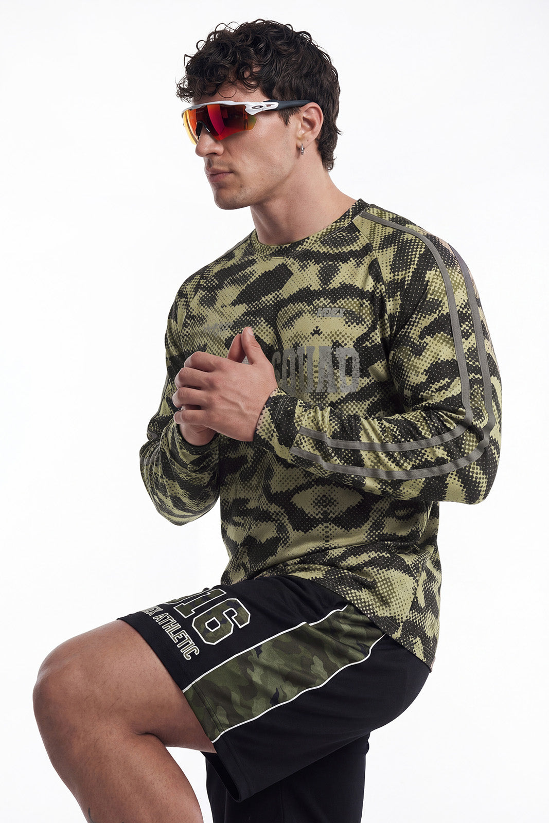 HDEX Baju Korea Olahraga Squad Camo Mesh Long Sleeve Khaki Camo Pria Fitness