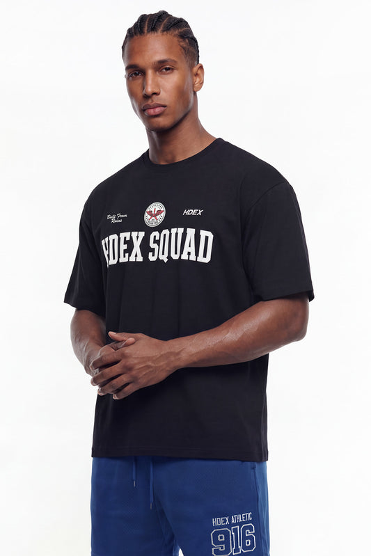 HDEX Baju Korea Olahraga Squad Short Sleeve Black Pria Fitness