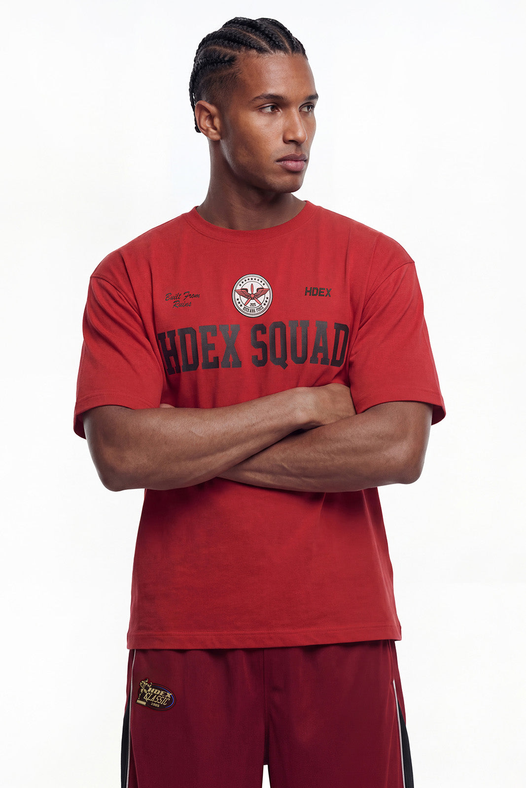 HDEX Baju Korea Olahraga Squad Short Sleeve Deep Red Pria Fitness