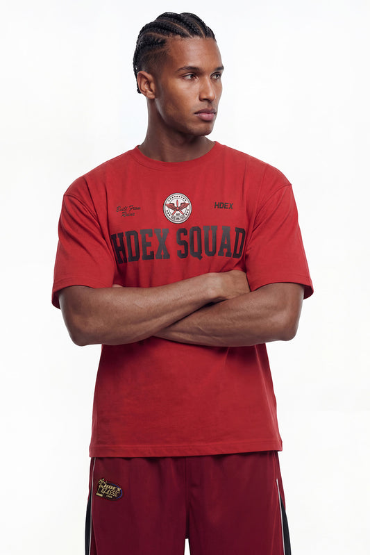HDEX Baju Korea Olahraga Squad Short Sleeve Deep Red Pria Fitness