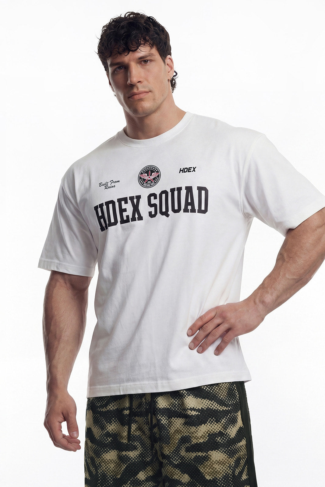 HDEX Baju Korea Olahraga Squad Short Sleeve White Pria Fitness