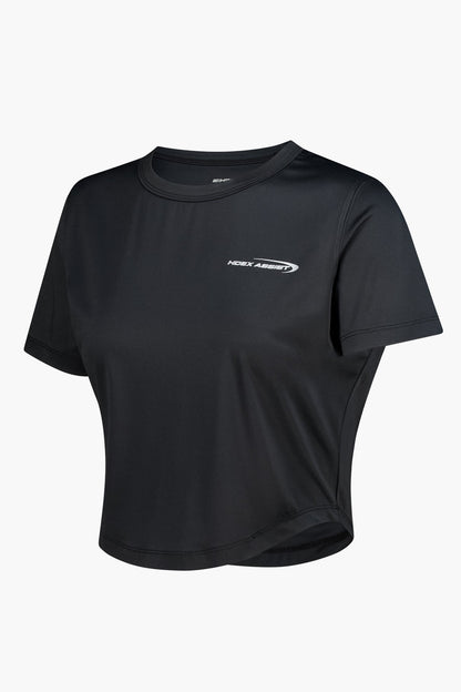 HDEX Baju Korea Olahraga Womens Assist Curved Hem Crop Short Sleeve Black Wanita Fitness