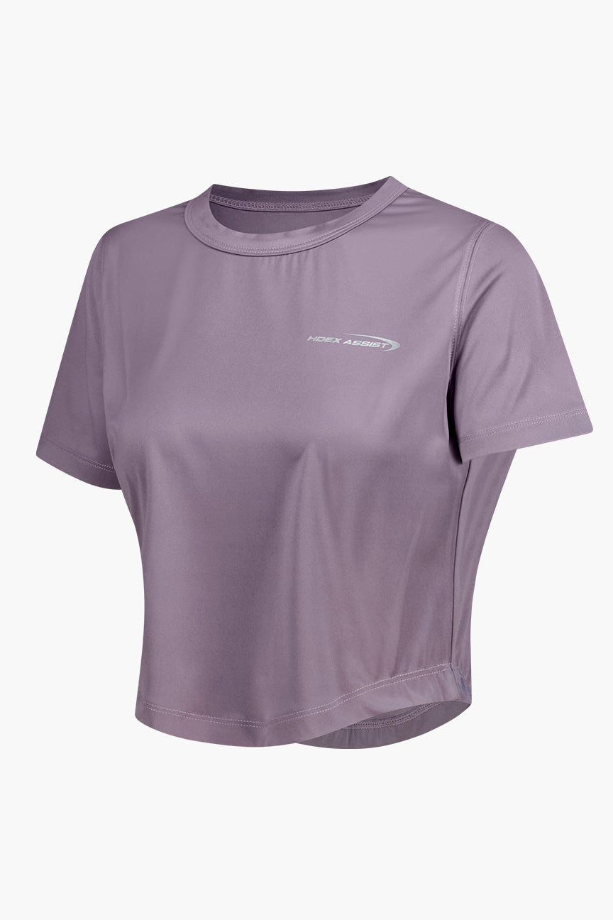HDEX Baju Korea Olahraga Womens Assist Curved Hem Crop Short Sleeve Plum Wanita Fitness