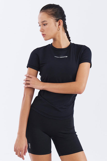 HDEX Baju Korea Olahraga Womens Assist Shirring Short Sleeve Black Wanita Fitness