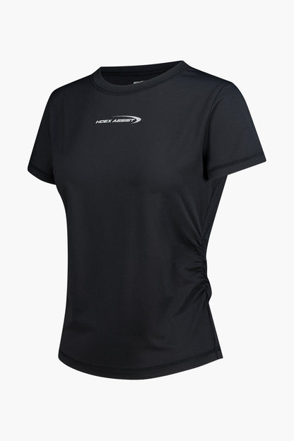 HDEX Baju Korea Olahraga Womens Assist Shirring Short Sleeve Black Wanita Fitness