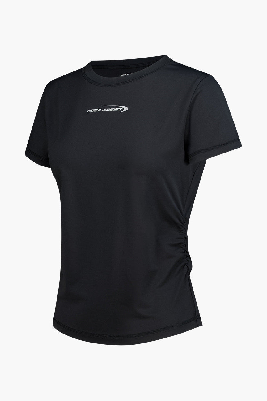 HDEX Baju Korea Olahraga Womens Assist Shirring Short Sleeve White Wanita Fitness