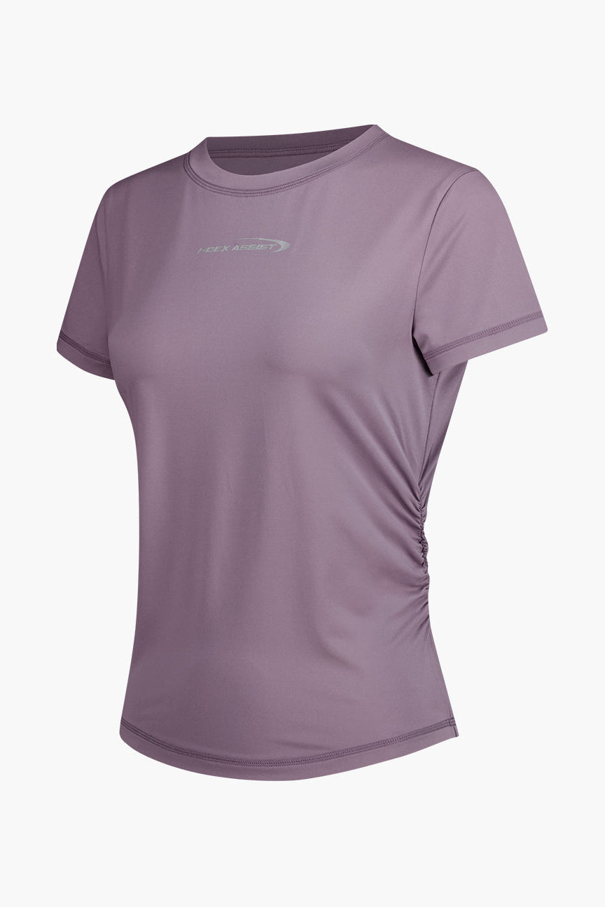 HDEX Baju Korea Olahraga Womens Assist Shirring Short Sleeve Plum Wanita Fitness