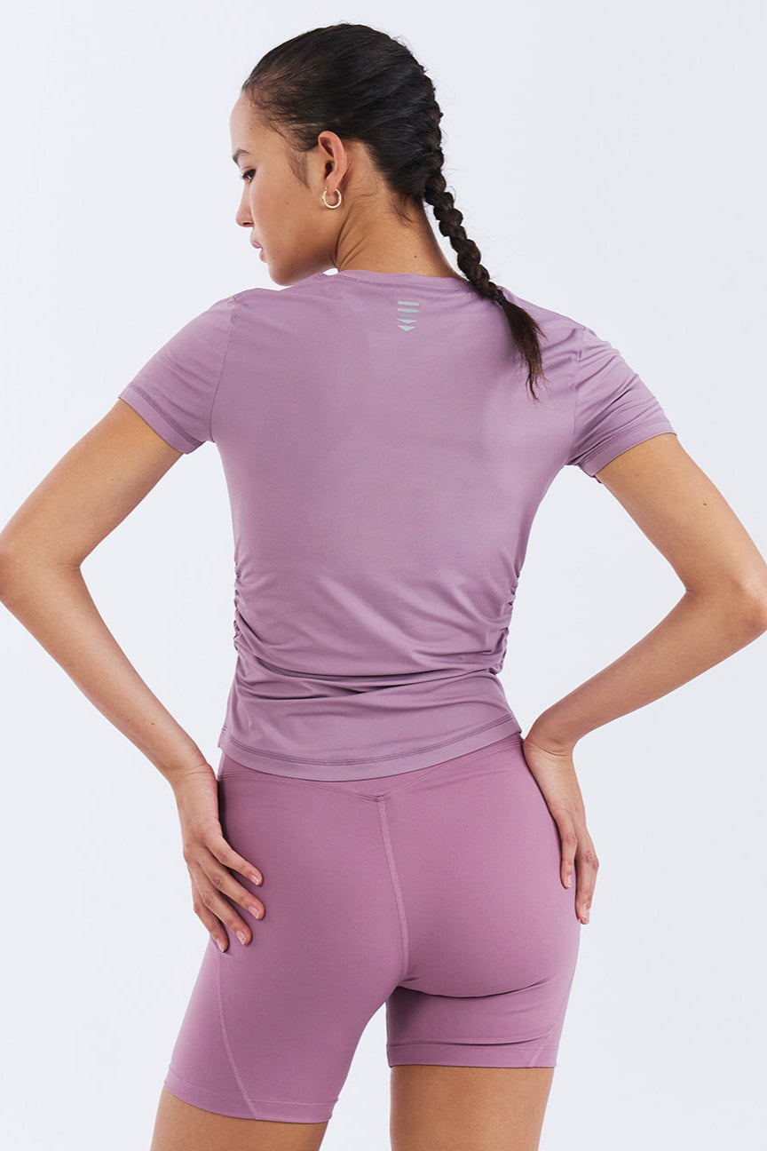 HDEX Baju Korea Olahraga Womens Assist Shirring Short Sleeve Plum Wanita Fitness