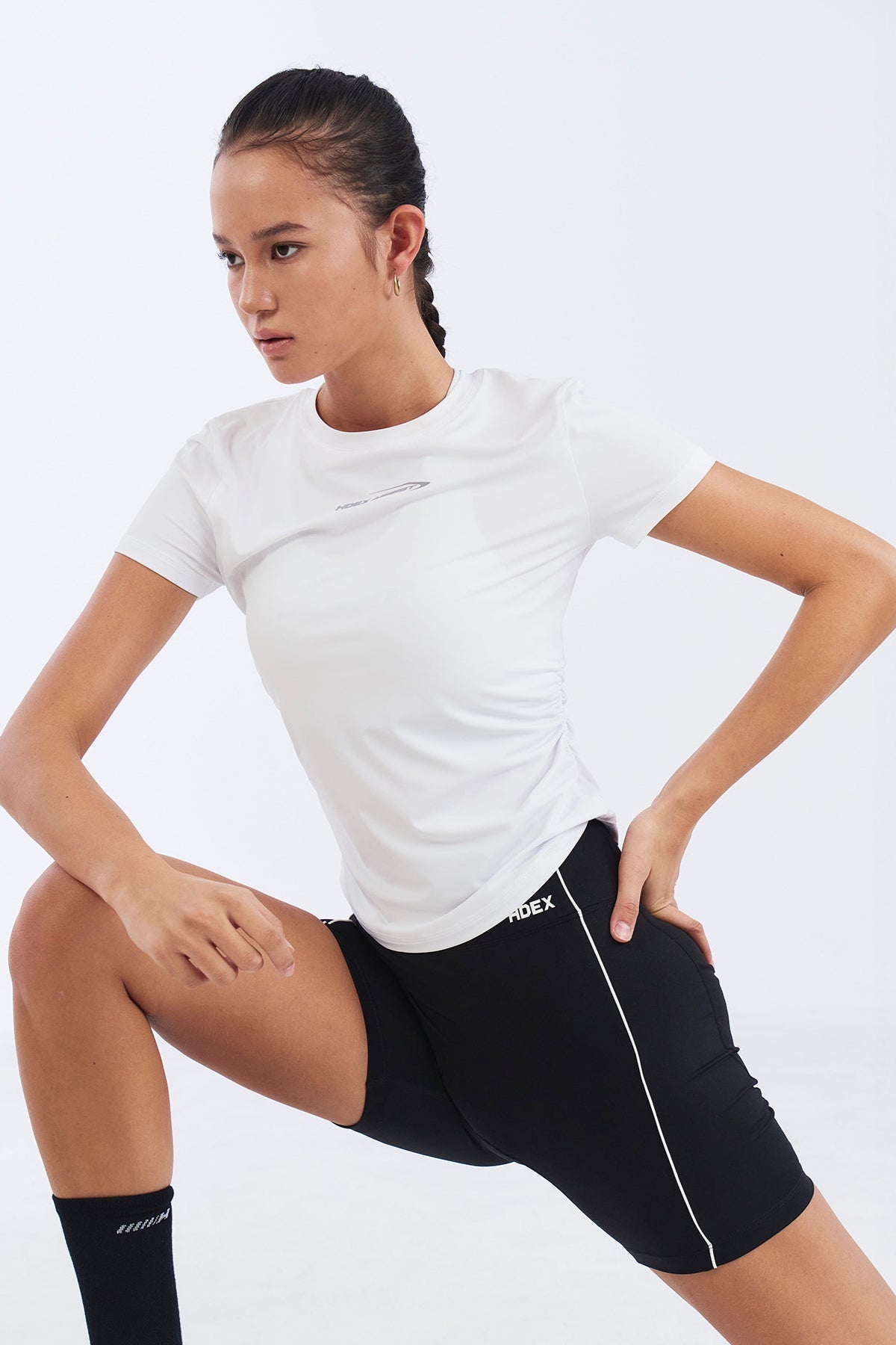 HDEX Baju Korea Olahraga Womens Assist Shirring Short Sleeve White Wanita Fitness