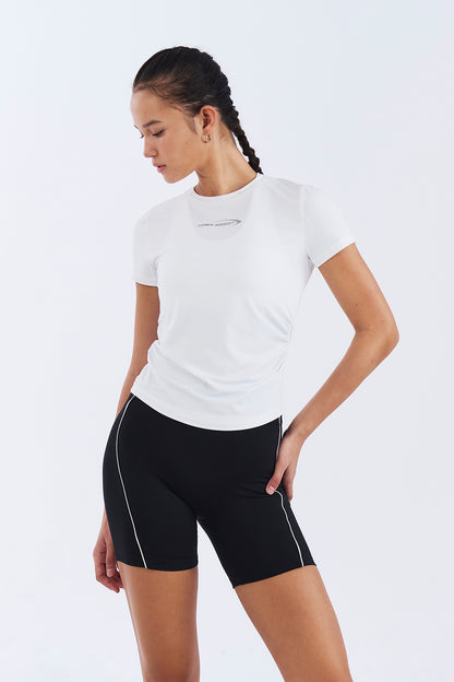 HDEX Baju Korea Olahraga Womens Assist Shirring Short Sleeve White Wanita Fitness