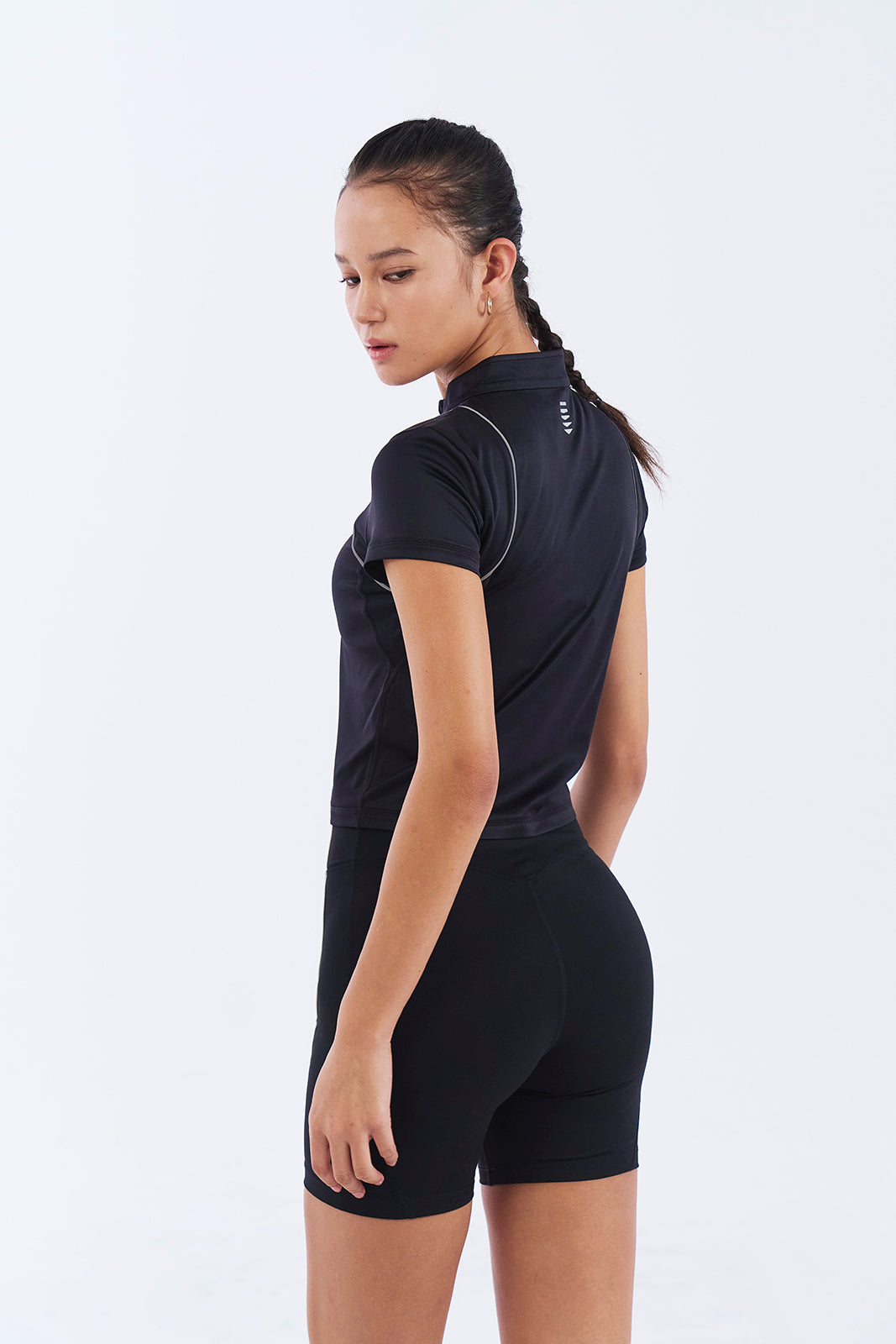 HDEX Baju Korea Olahraga Womens Assist Short Sleeve Half Zip Up Black Wanita Fitness