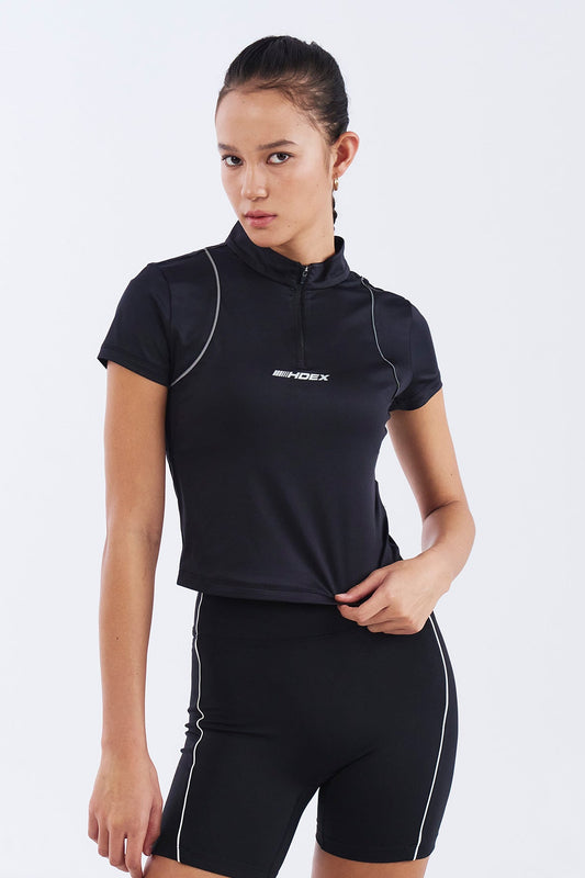 HDEX Womens Assist Short Sleeve Half Zip Up Black