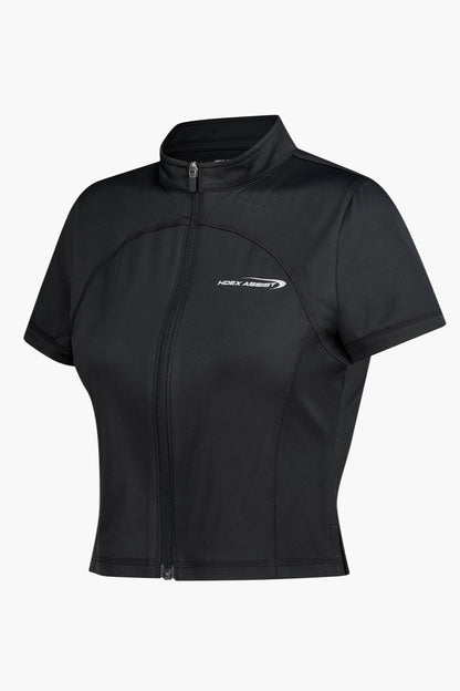 HDEX Baju Korea Olahraga Womens Assist Short Sleeve Zip Up Black Wanita Fitness