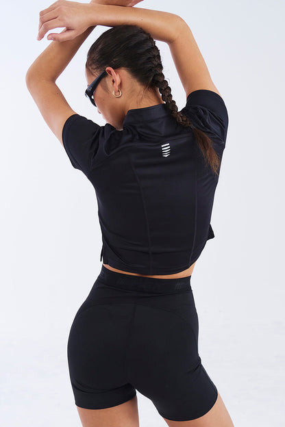 HDEX Baju Korea Olahraga Womens Assist Short Sleeve Zip Up Black Wanita Fitness