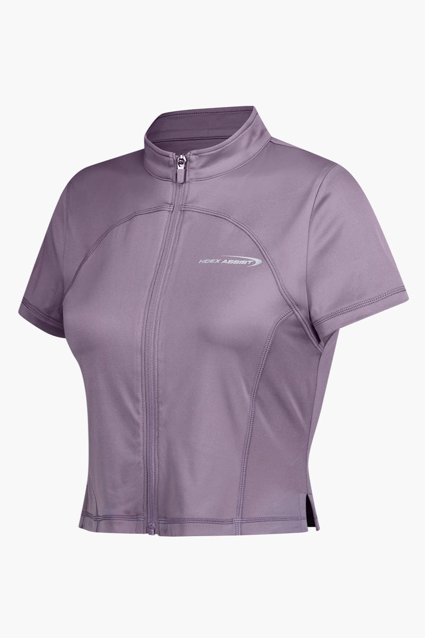 HDEX Baju Korea Olahraga Womens Assist Short Sleeve Zip Up Plum Wanita Fitness