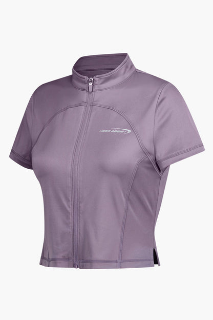 HDEX Baju Korea Olahraga Womens Assist Short Sleeve Zip Up Plum Wanita Fitness