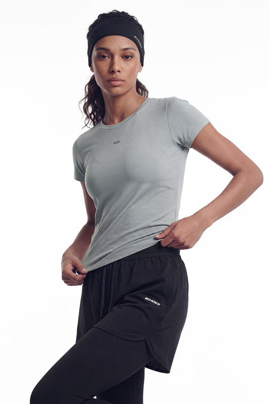 HDEX Baju Korea Olahraga Women`s Velo Light Short Sleeve Fog Gray Wanita Fitness