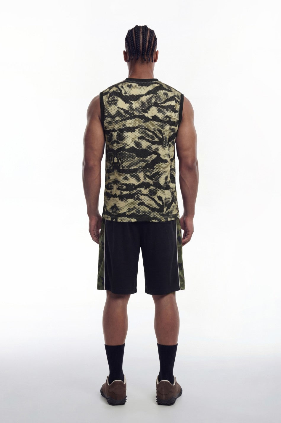 HDEX Baju Korea Olahraga Lift Camo Mesh Sleeveless Khaki Camo Pria Fitness
