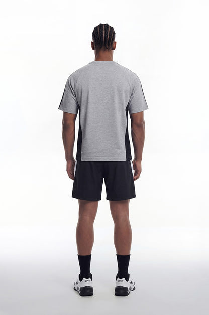 HDEX Baju Korea Olahraga Side Color Block Short Sleeve Melange Gray Pria Fitness