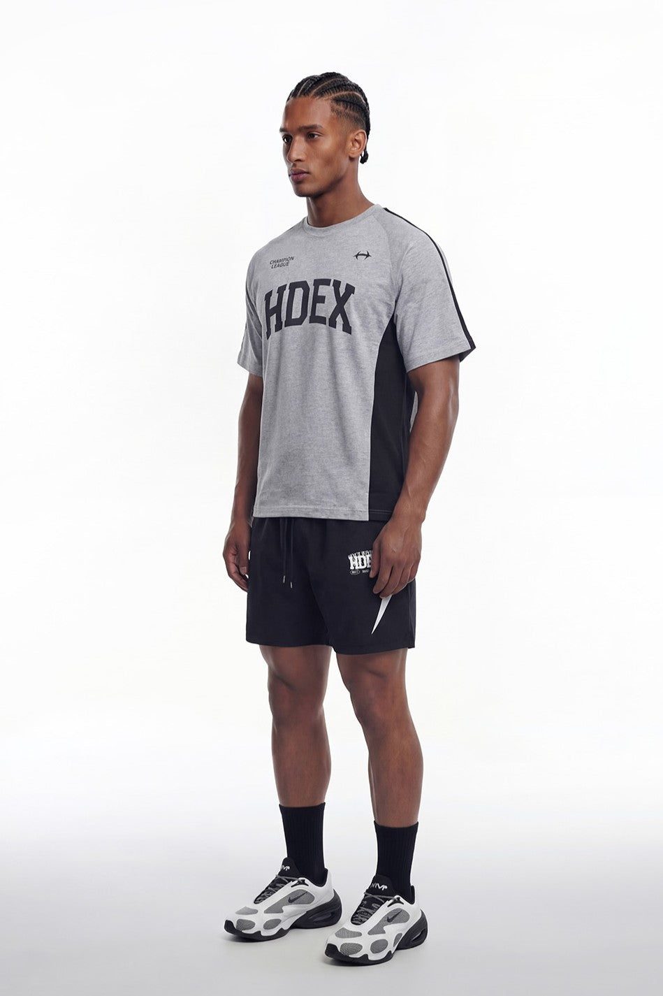 HDEX Baju Korea Olahraga Side Color Block Short Sleeve Melange Gray Pria Fitness