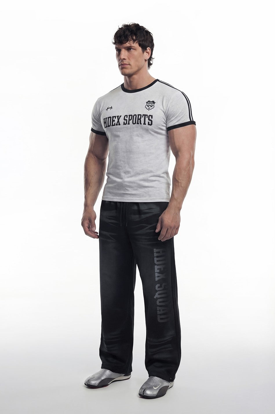 HDEX Baju Korea Olahraga Sporty Ringer Muscle Fit Short Sleeve Melange White Pria Fitness