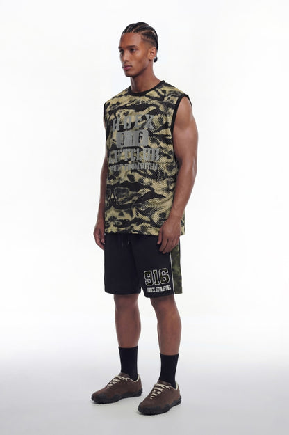 HDEX Baju Korea Olahraga Lift Camo Mesh Sleeveless Khaki Camo Pria Fitness