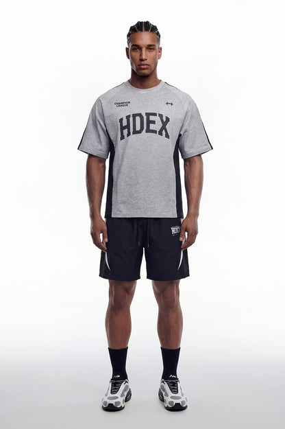 HDEX Baju Korea Olahraga Side Color Block Short Sleeve Melange Gray Pria Fitness