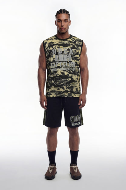 HDEX Baju Korea Olahraga Lift Camo Mesh Sleeveless Khaki Camo Pria Fitness