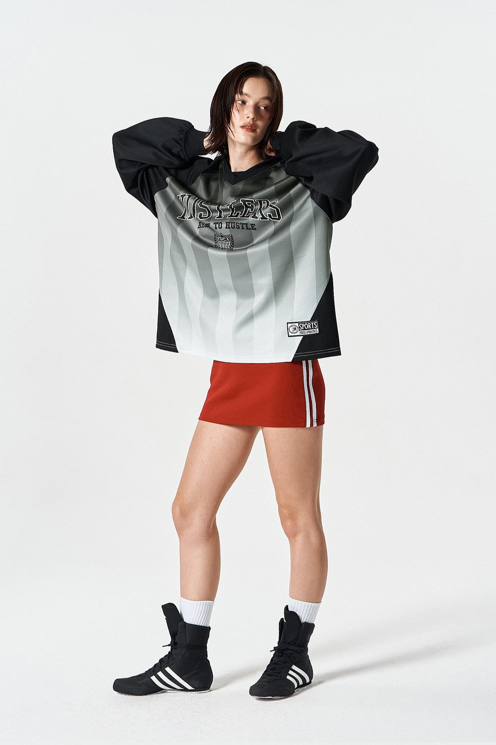 HDEX Baju Korea Olahraga Stripe Jersey Long Sleeve Black Pria Fitness