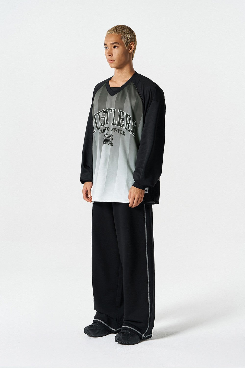 HDEX Baju Korea Olahraga Stripe Jersey Long Sleeve Black Pria Fitness