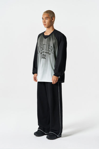 HDEX Baju Korea Olahraga Stripe Jersey Long Sleeve Black Pria Fitness
