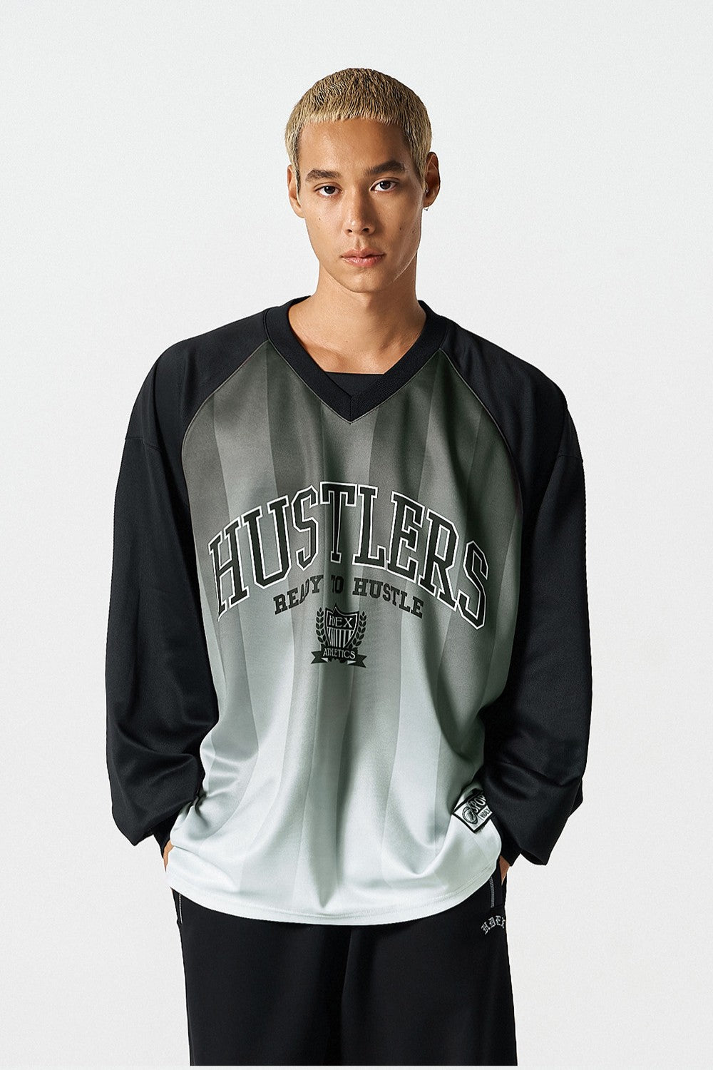 HDEX Baju Korea Olahraga Stripe Jersey Long Sleeve Black Pria Fitness