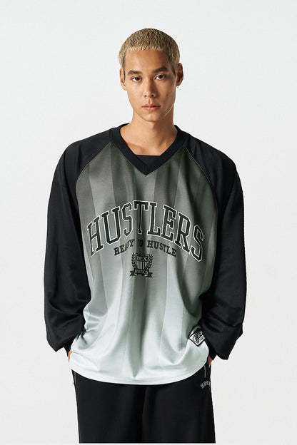 HDEX Baju Korea Olahraga Stripe Jersey Long Sleeve Black Pria Fitness