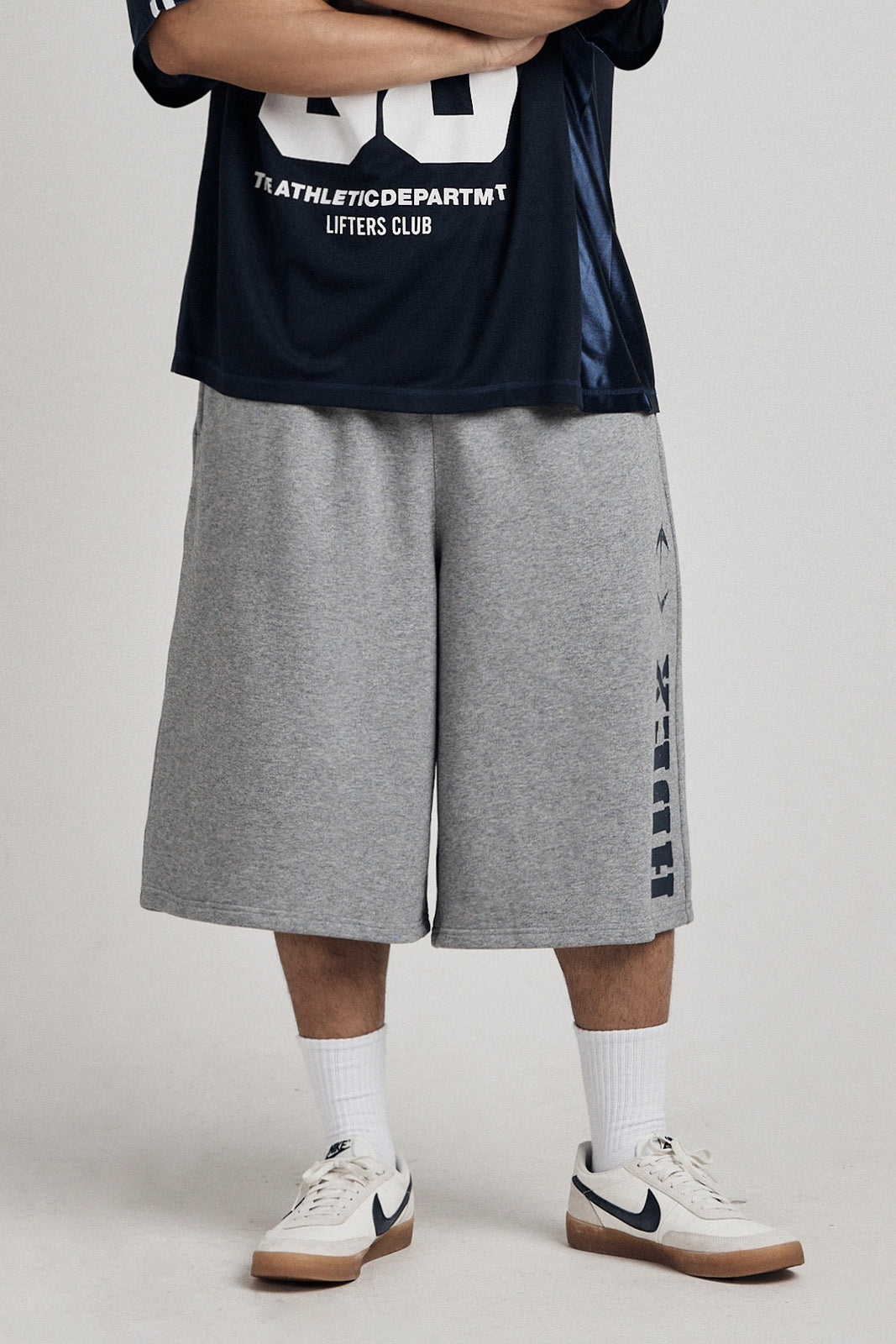 HDEX Celana Korea Olahraga Break Main Logo Bermuda Shorts Melange Gray Pria Fitness