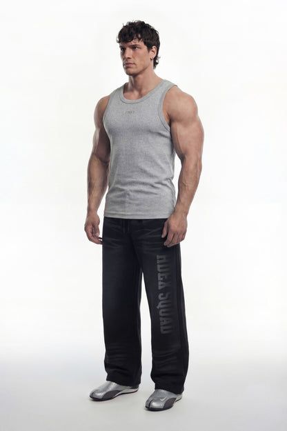 HDEX Baju Korea Olahraga Essential Ribbed Body Fit Tank Melange Gray Pria Fitness