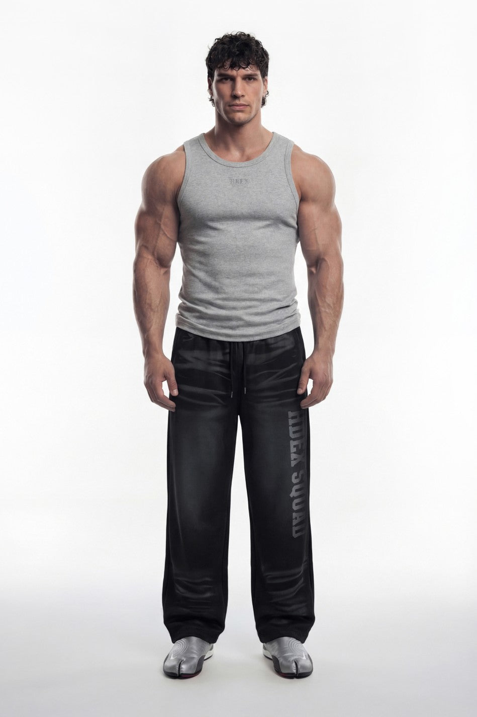 HDEX Baju Korea Olahraga Essential Ribbed Body Fit Tank Melange Gray Pria Fitness