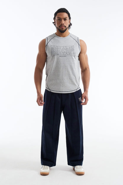 HDEX Baju Korea Olahraga Mega Wide Sleeveless Melange Gray Pria Fitness
