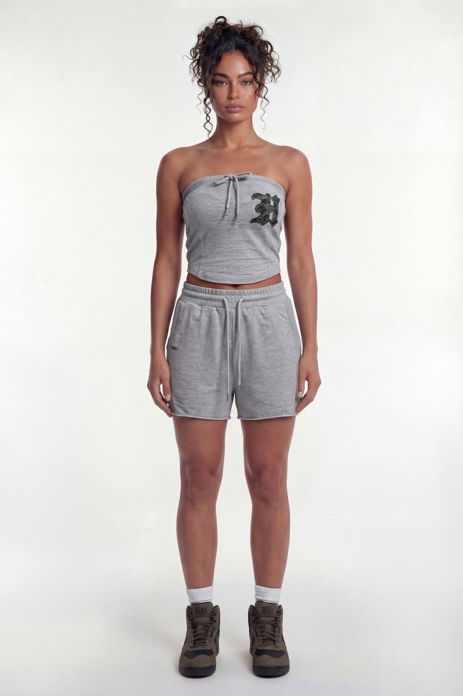 HDEX Baju Korea Olahraga Camo Applique Tube Top Melange Gray Wanita Fitness