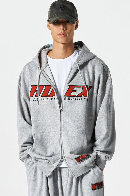 HDEX Baju Korea Olahraga Origin Giant Fit Hoodie Zip-Up Melange Gray Pria Fitness