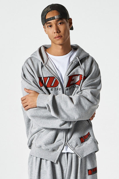 HDEX Baju Korea Olahraga Origin Giant Fit Hoodie Zip-Up Melange Gray Pria Fitness
