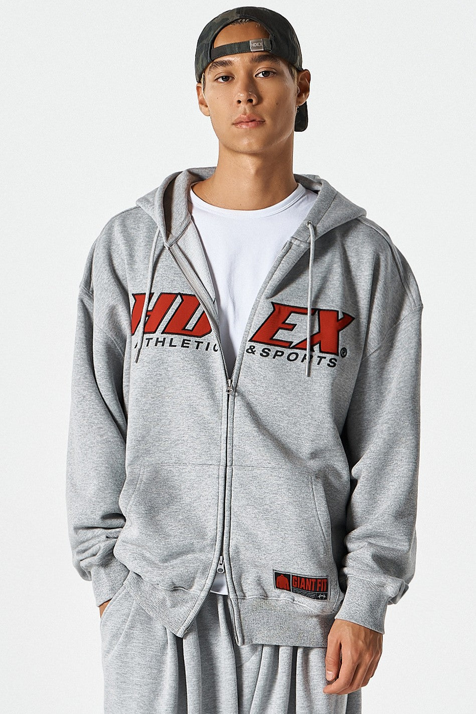 HDEX Baju Korea Olahraga Origin Giant Fit Hoodie Zip-Up Melange Gray Pria Fitness
