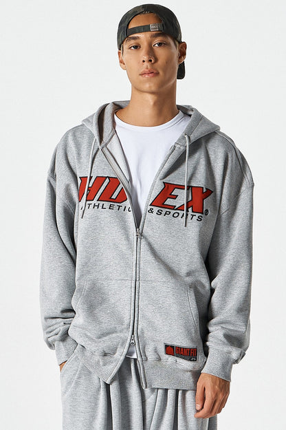 HDEX Baju Korea Olahraga Origin Giant Fit Hoodie Zip-Up Melange Gray Pria Fitness