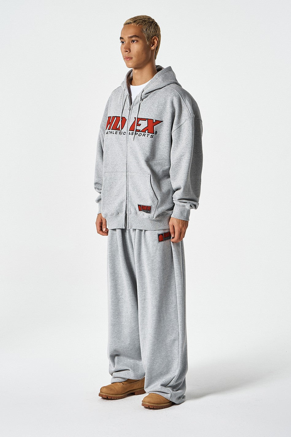 HDEX Baju Korea Olahraga Origin Giant Fit Hoodie Zip-Up Melange Gray Pria Fitness