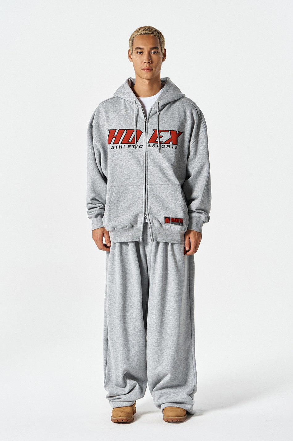 HDEX Baju Korea Olahraga Origin Giant Fit Hoodie Zip-Up Melange Gray Pria Fitness