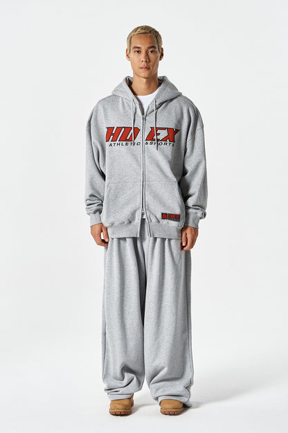 HDEX Baju Korea Olahraga Origin Giant Fit Hoodie Zip-Up Melange Gray Pria Fitness