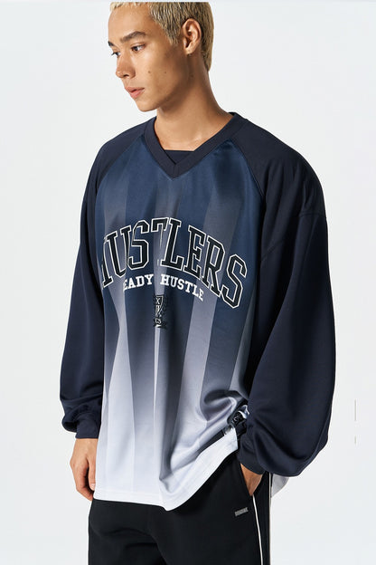 HDEX Baju Korea Olahraga Stripe Jersey Long Sleeve Navy Pria Fitness