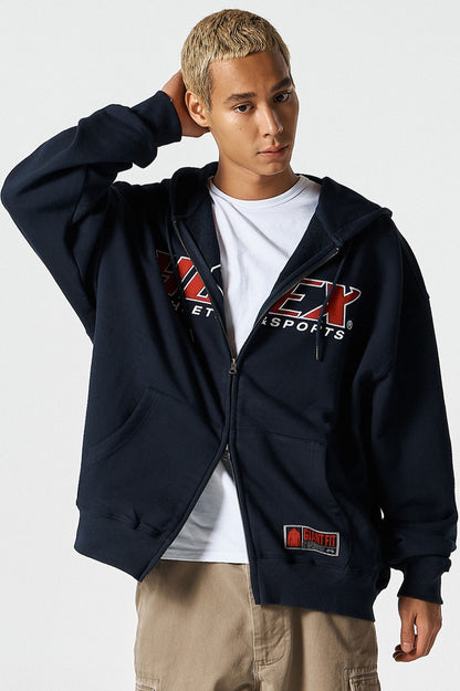 HDEX Baju Korea Olahraga Origin Giant Fit Hoodie Zip-Up Navy Pria Fitness